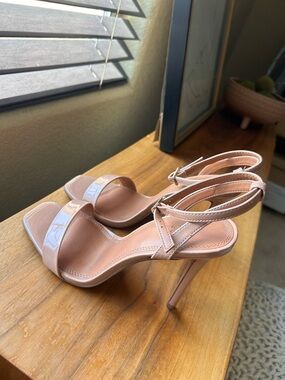 ASOS blush nude Patent Ankle-Strap Stiletto Sandals